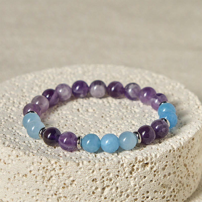 Wear FengShui Amethyst Aquamarine Spacer Beads Peace Bracelet
