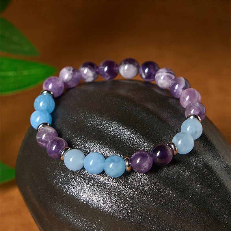 Wear FengShui Amethyst Aquamarine Spacer Beads Peace Bracelet