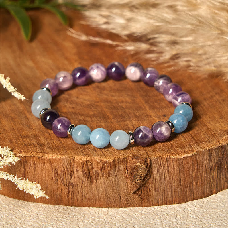 Wear FengShui Amethyst Aquamarine Spacer Beads Peace Bracelet