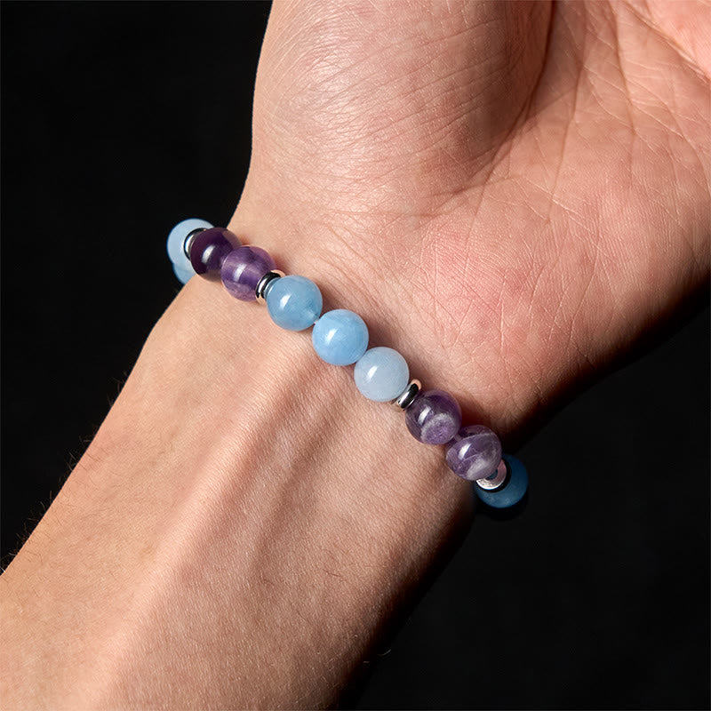 Wear FengShui Amethyst Aquamarine Spacer Beads Peace Bracelet