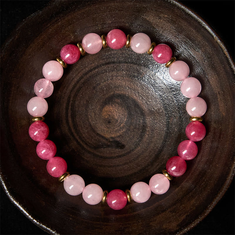 Wear FengShui Strawberry Quartz Pink Crystal Beads Love Positive Bracelet