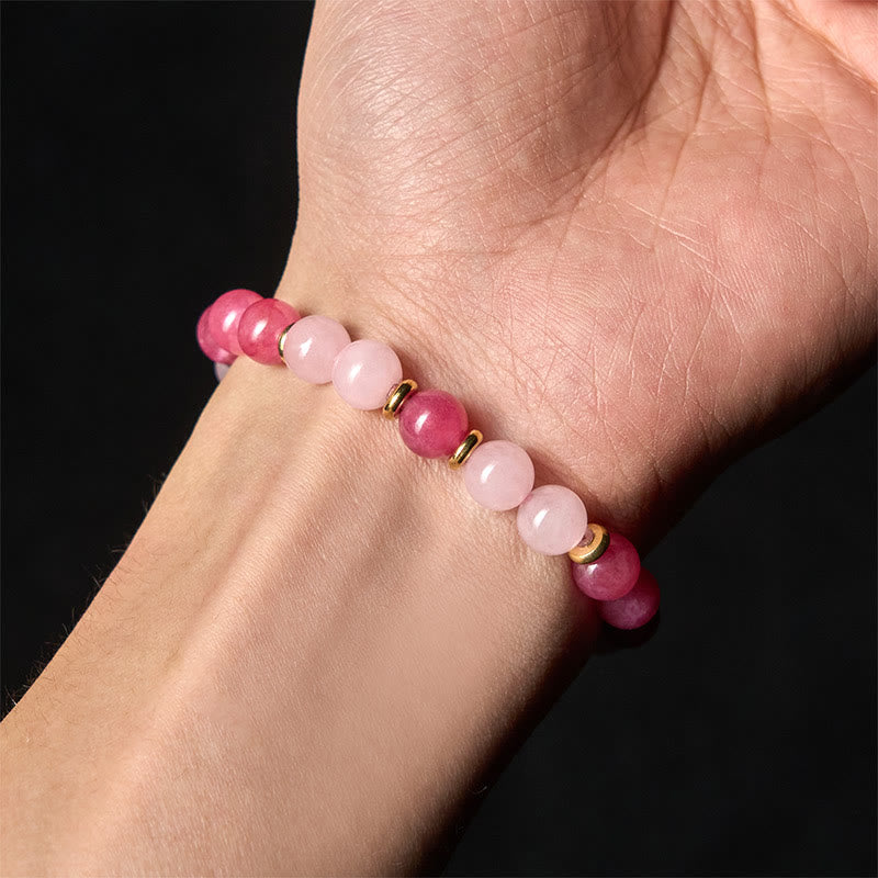 Wear FengShui Strawberry Quartz Pink Crystal Beads Love Positive Bracelet