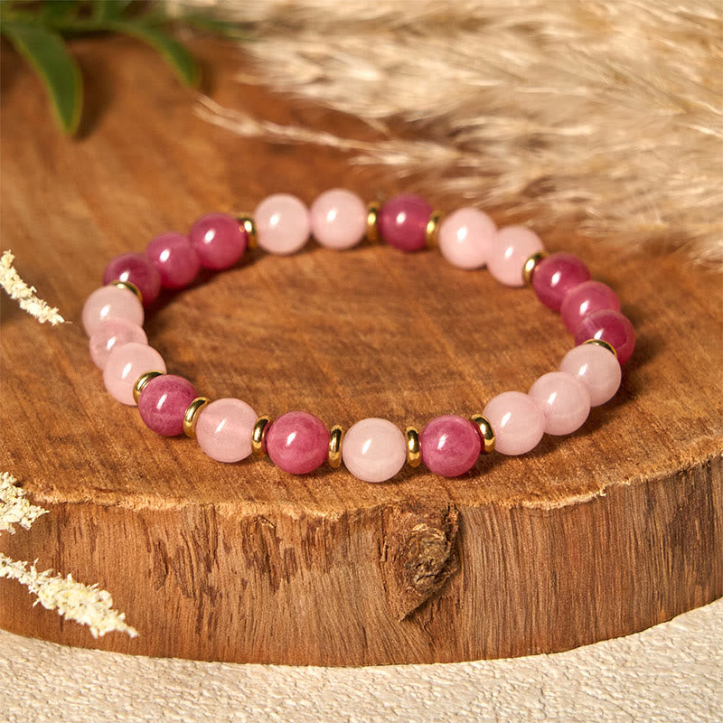 Wear FengShui Strawberry Quartz Pink Crystal Beads Love Positive Bracelet
