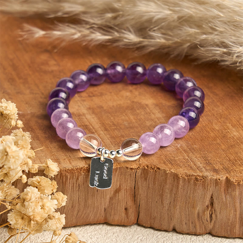 Wear FengShui Amethyst Rose Quartz Strawberry Quartz Good Luck Charm Bracelet