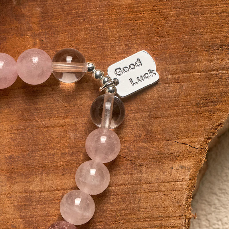 Wear FengShui Amethyst Rose Quartz Strawberry Quartz Good Luck Charm Bracelet
