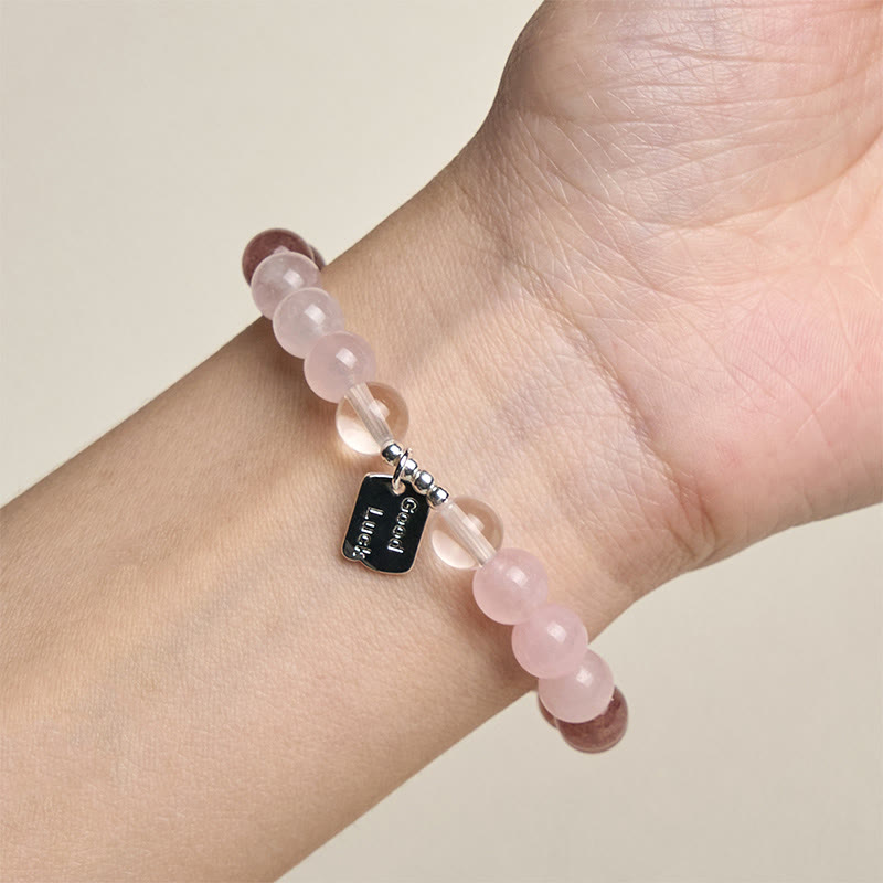 Wear FengShui Amethyst Rose Quartz Strawberry Quartz Good Luck Charm Bracelet
