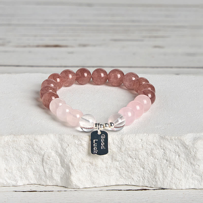 Wear FengShui Amethyst Rose Quartz Strawberry Quartz Good Luck Charm Bracelet