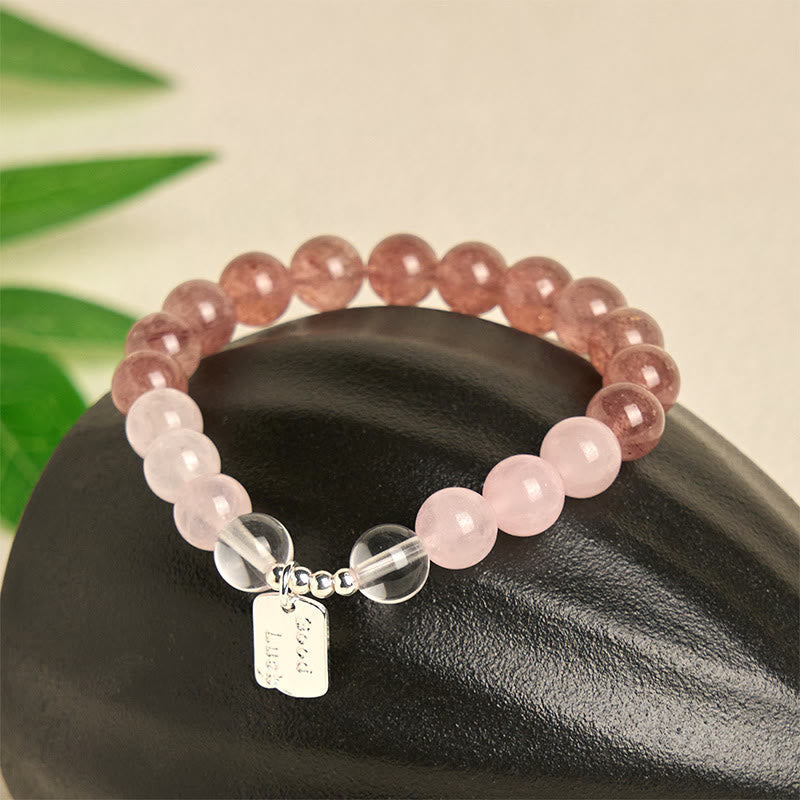 Wear FengShui Amethyst Rose Quartz Strawberry Quartz Good Luck Charm Bracelet