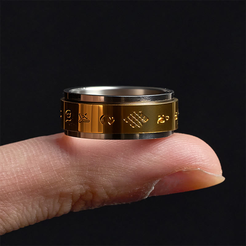 Wear FengShui Tibetan Scriptures Om Mani Padme Hum Titanium Steel Peace Ring