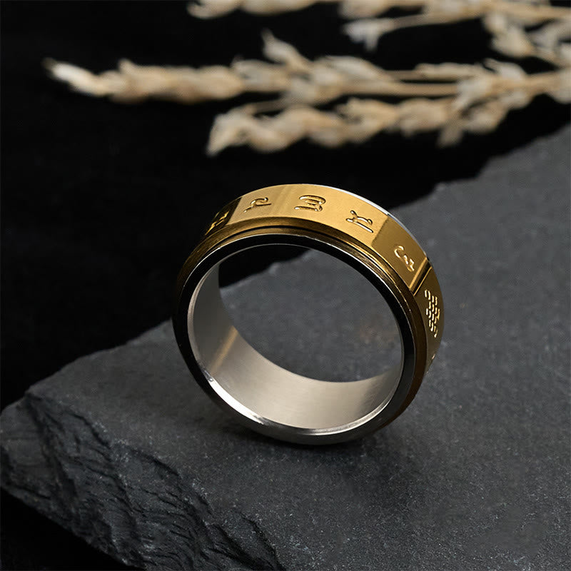 Wear FengShui Tibetan Scriptures Om Mani Padme Hum Titanium Steel Peace Ring