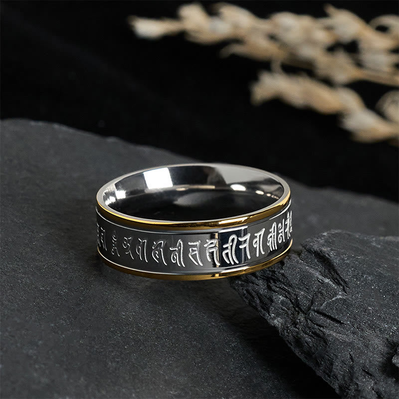 Wear FengShui Tibetan Scriptures Shurangama Mantra Titanium Steel Balance Ring