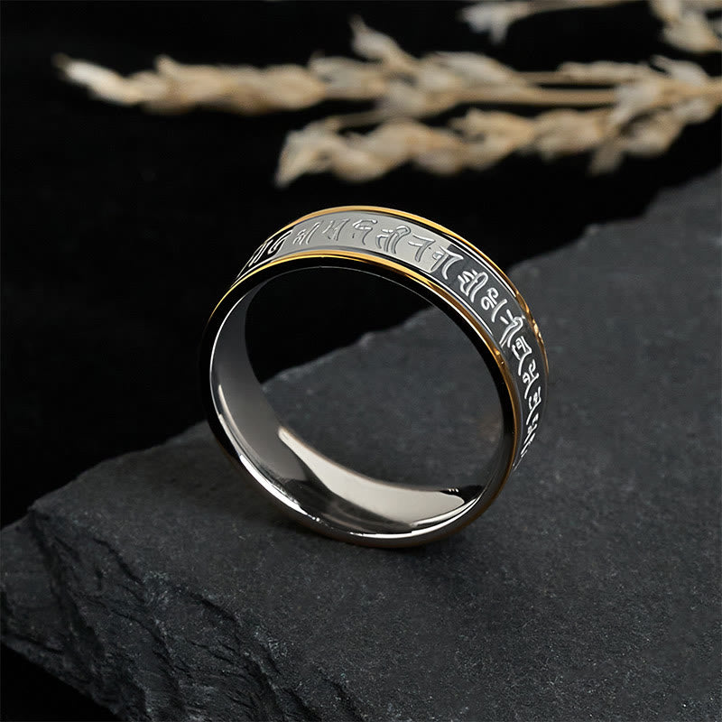 Wear FengShui Tibetan Scriptures Shurangama Mantra Titanium Steel Balance Ring