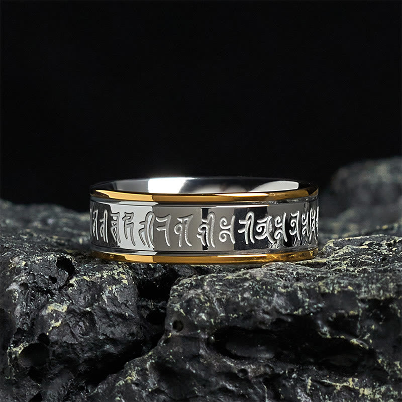 Wear FengShui Tibetan Scriptures Shurangama Mantra Titanium Steel Balance Ring