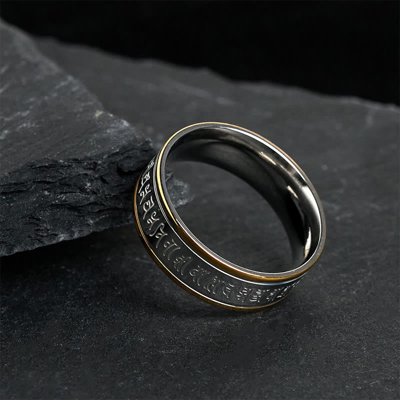 Wear FengShui Tibetan Scriptures Shurangama Mantra Titanium Steel Balance Ring