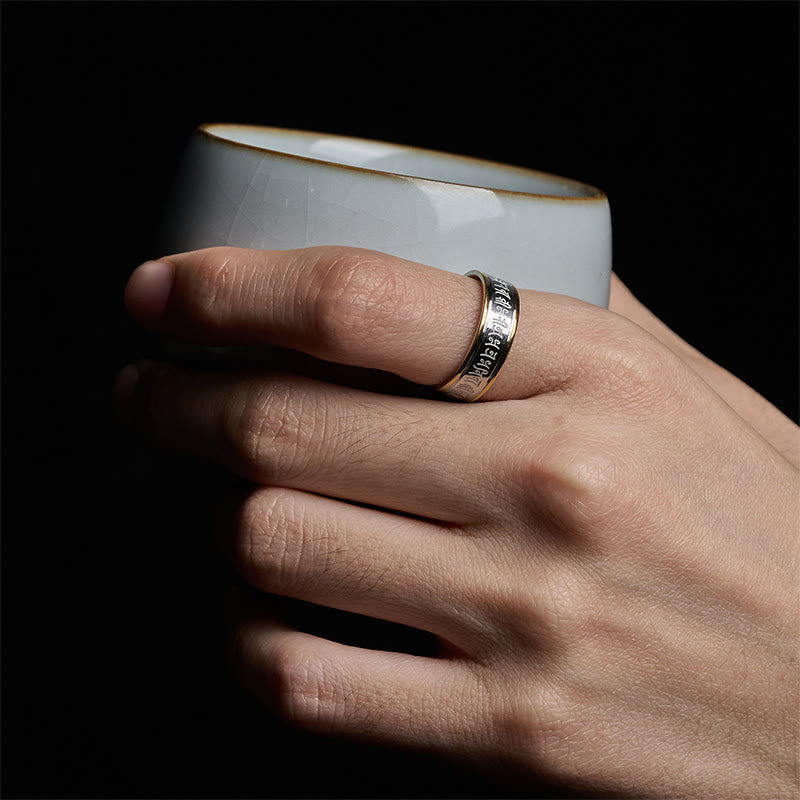 Wear FengShui Tibetan Scriptures Shurangama Mantra Titanium Steel Balance Ring