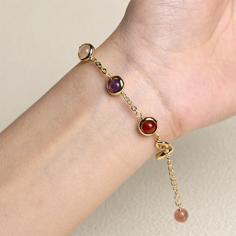 Wear FengShui Colorful Crystal Amethyst Strawberry Quartz Balance Bracelet
