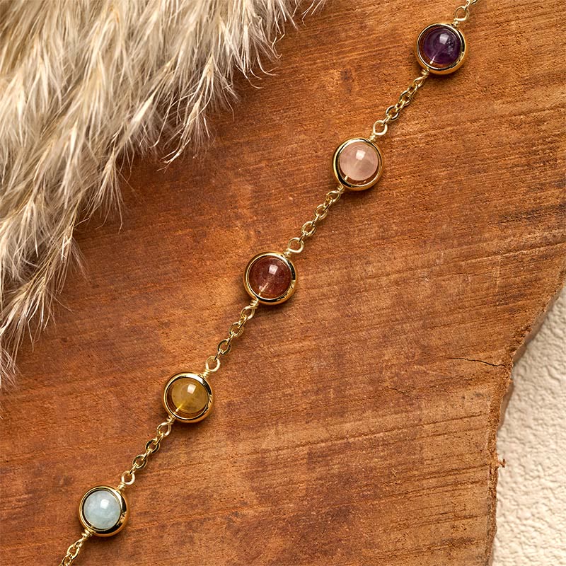 Wear FengShui Colorful Crystal Amethyst Strawberry Quartz Balance Bracelet