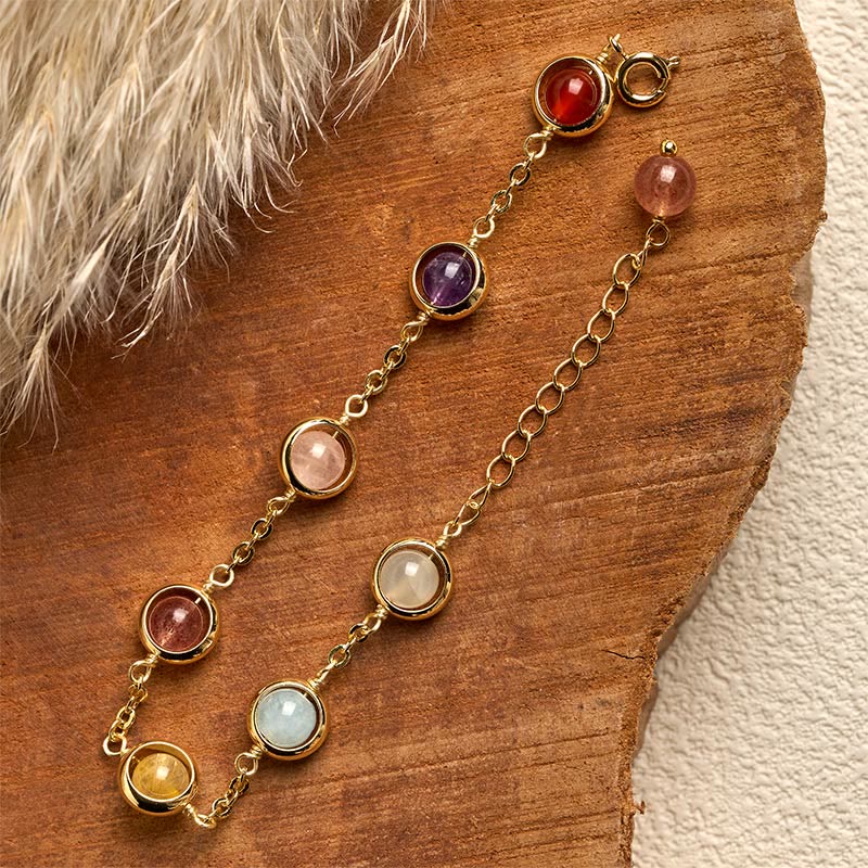 Wear FengShui Colorful Crystal Amethyst Strawberry Quartz Balance Bracelet