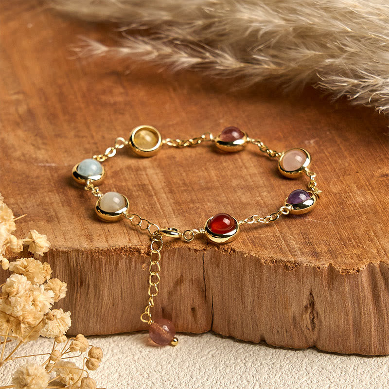 Wear FengShui Colorful Crystal Amethyst Strawberry Quartz Balance Bracelet