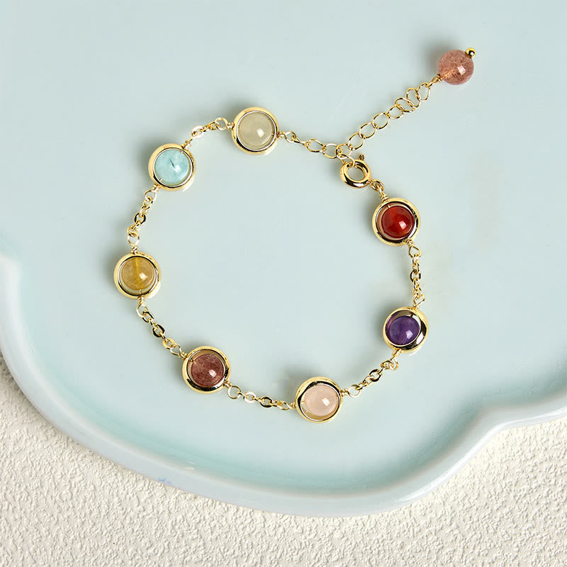 Wear FengShui Colorful Crystal Amethyst Strawberry Quartz Balance Bracelet
