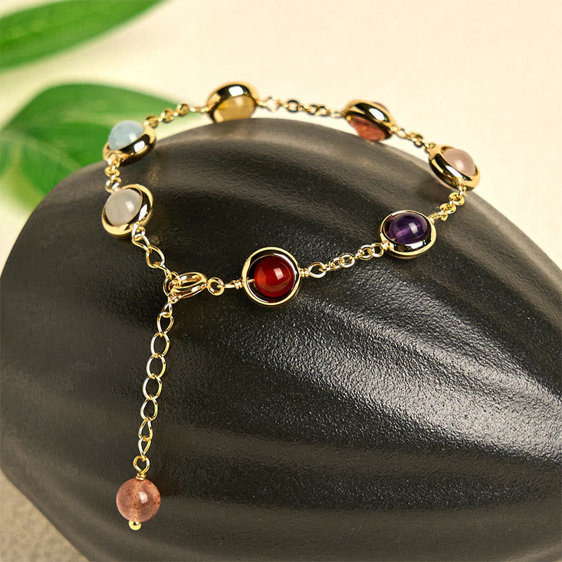 Wear FengShui Colorful Crystal Amethyst Strawberry Quartz Balance Bracelet