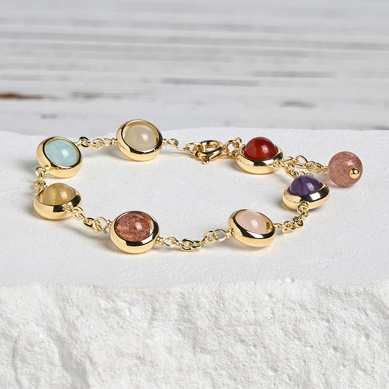 Wear FengShui Colorful Crystal Amethyst Strawberry Quartz Balance Bracelet