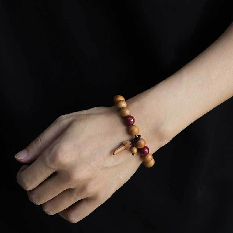 Wear FengShui Peach Wood Cinnabar Sword Charm Wealth Bracelet