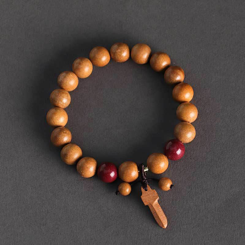 Wear FengShui Peach Wood Cinnabar Sword Charm Wealth Bracelet