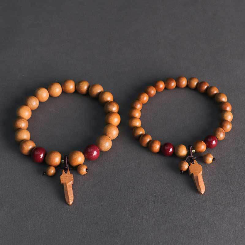 Wear FengShui Peach Wood Cinnabar Sword Charm Wealth Bracelet
