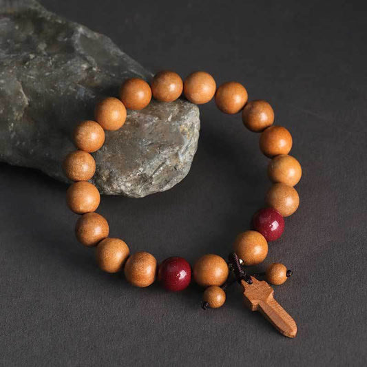 Wear FengShui Peach Wood Cinnabar Sword Charm Wealth Bracelet