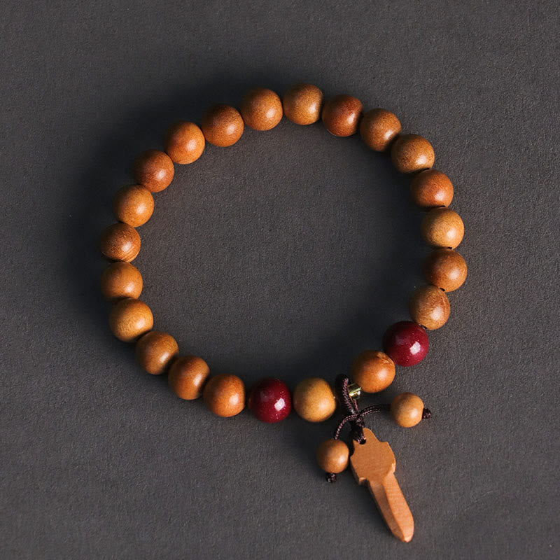 Wear FengShui Peach Wood Cinnabar Sword Charm Wealth Bracelet