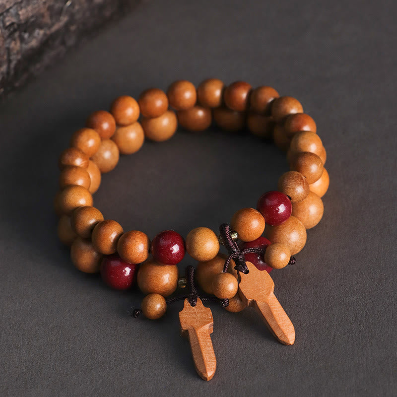 Wear FengShui Peach Wood Cinnabar Sword Charm Wealth Bracelet