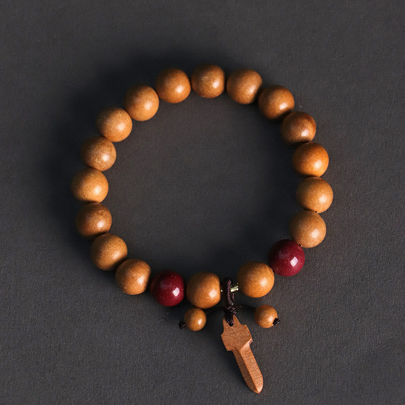 Wear FengShui Peach Wood Cinnabar Sword Charm Wealth Bracelet