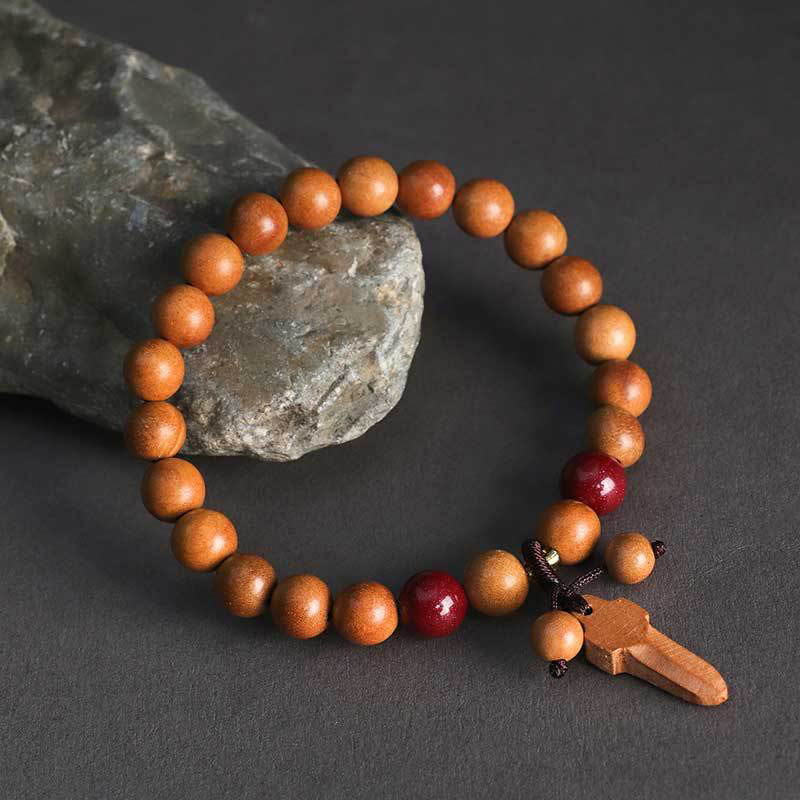 Wear FengShui Peach Wood Cinnabar Sword Charm Wealth Bracelet