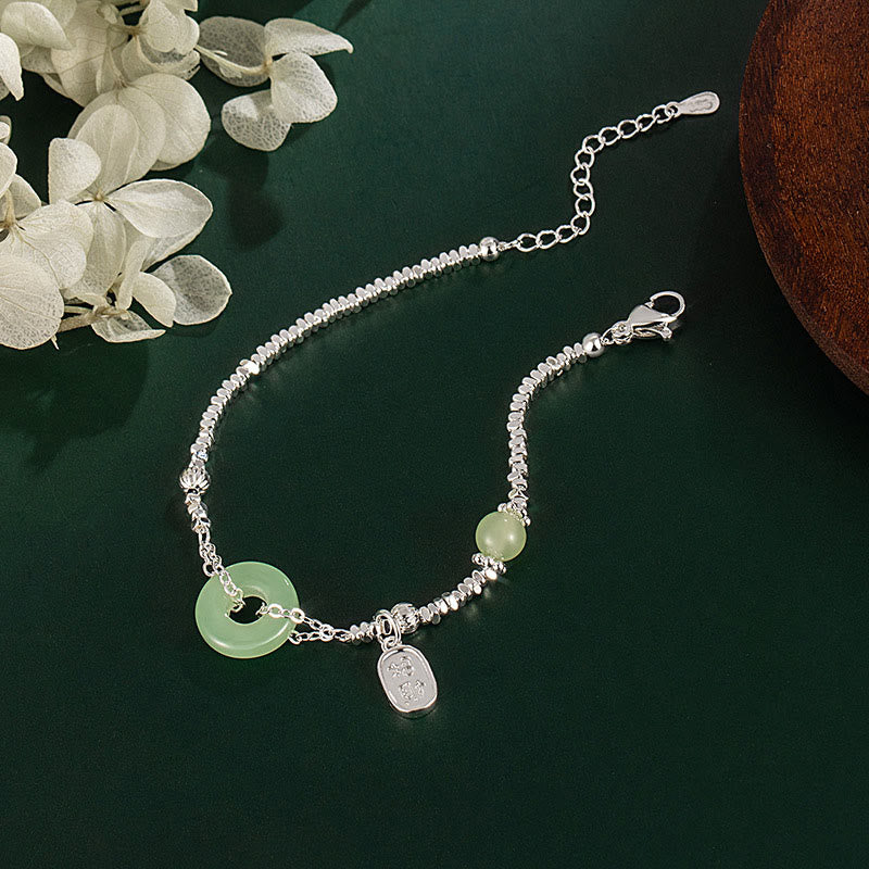 Wear FengShui Copper Plated Silver Fu Character Peace Buckle Fortune Bracelet