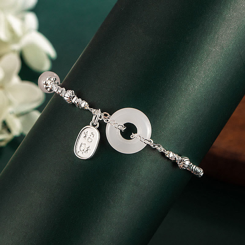 Wear FengShui Copper Plated Silver Fu Character Peace Buckle Fortune Bracelet
