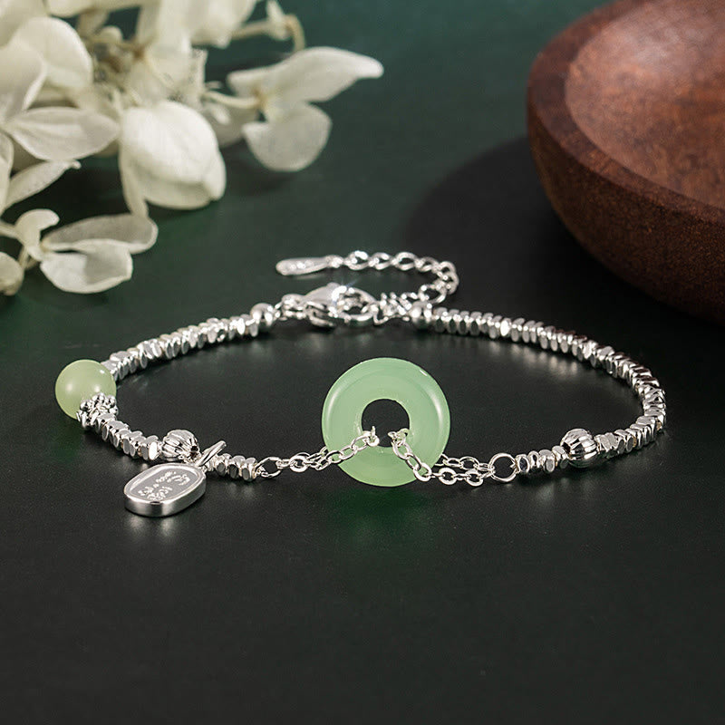 Wear FengShui Copper Plated Silver Fu Character Peace Buckle Fortune Bracelet