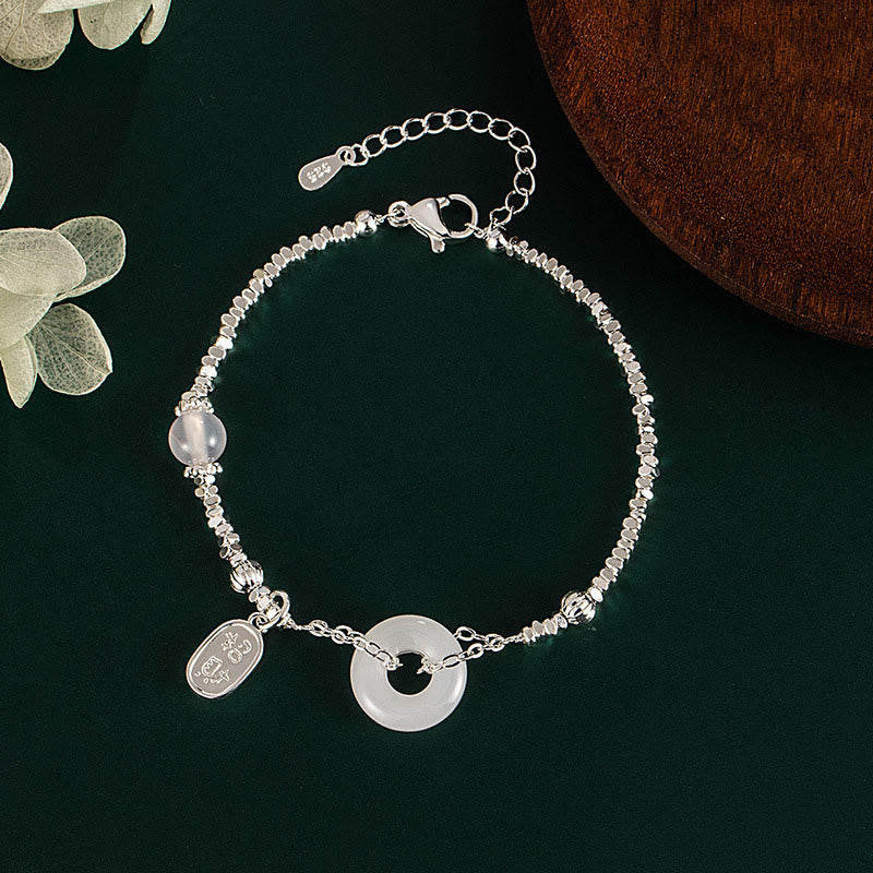 Wear FengShui Copper Plated Silver Fu Character Peace Buckle Fortune Bracelet
