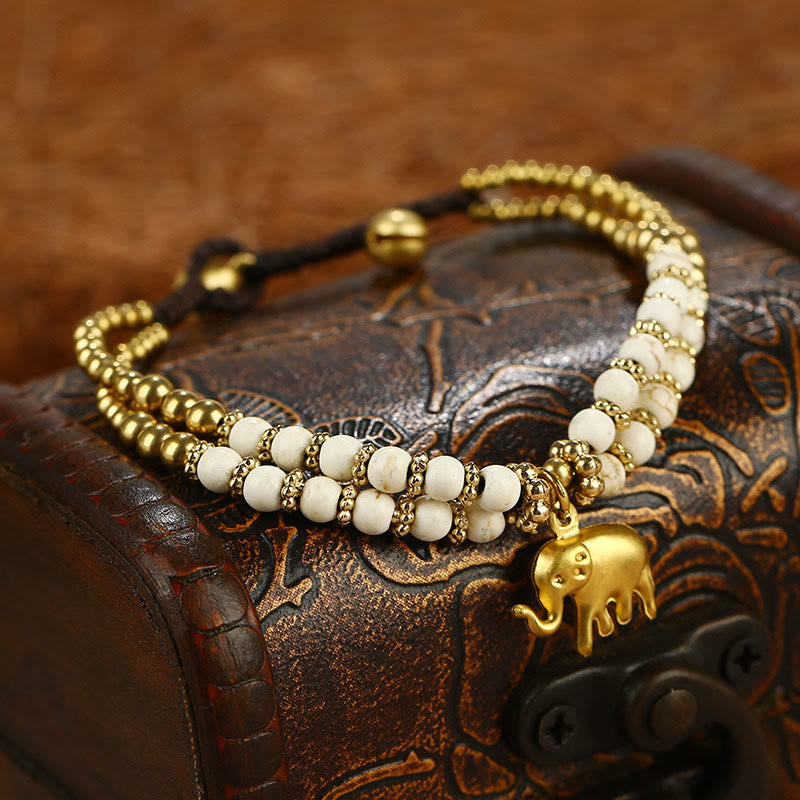 Wear FengShui Turquoise Elephant Luck Double-layer Plated Copper Strength Bracelet