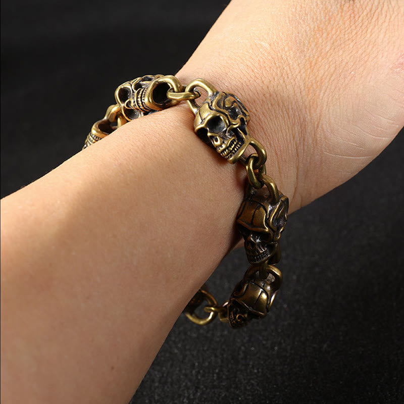 Wear FengShui Retro Copper Brass Skull The Lord Of The Corpse Forest Protection Bracelet