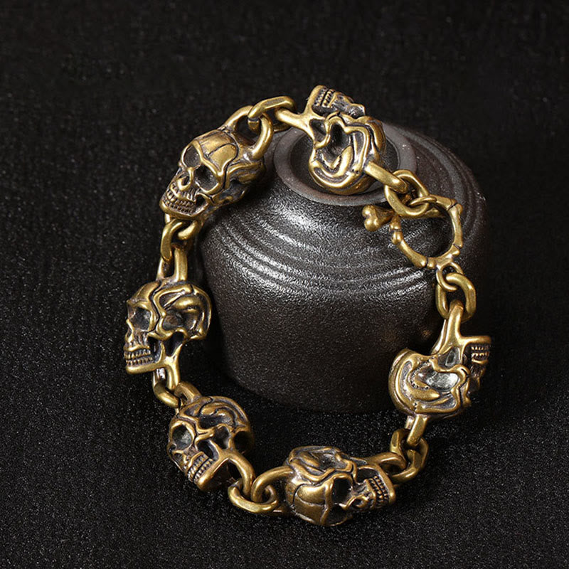 Wear FengShui Retro Copper Brass Skull The Lord Of The Corpse Forest Protection Bracelet