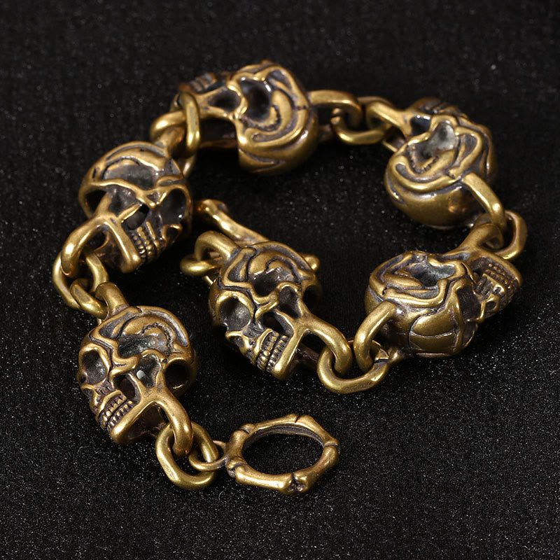 Wear FengShui Retro Copper Brass Skull The Lord Of The Corpse Forest Protection Bracelet
