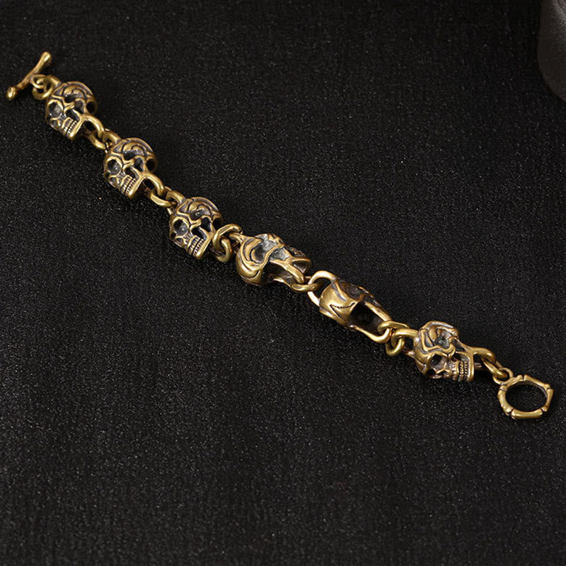 Wear FengShui Retro Copper Brass Skull The Lord Of The Corpse Forest Protection Bracelet