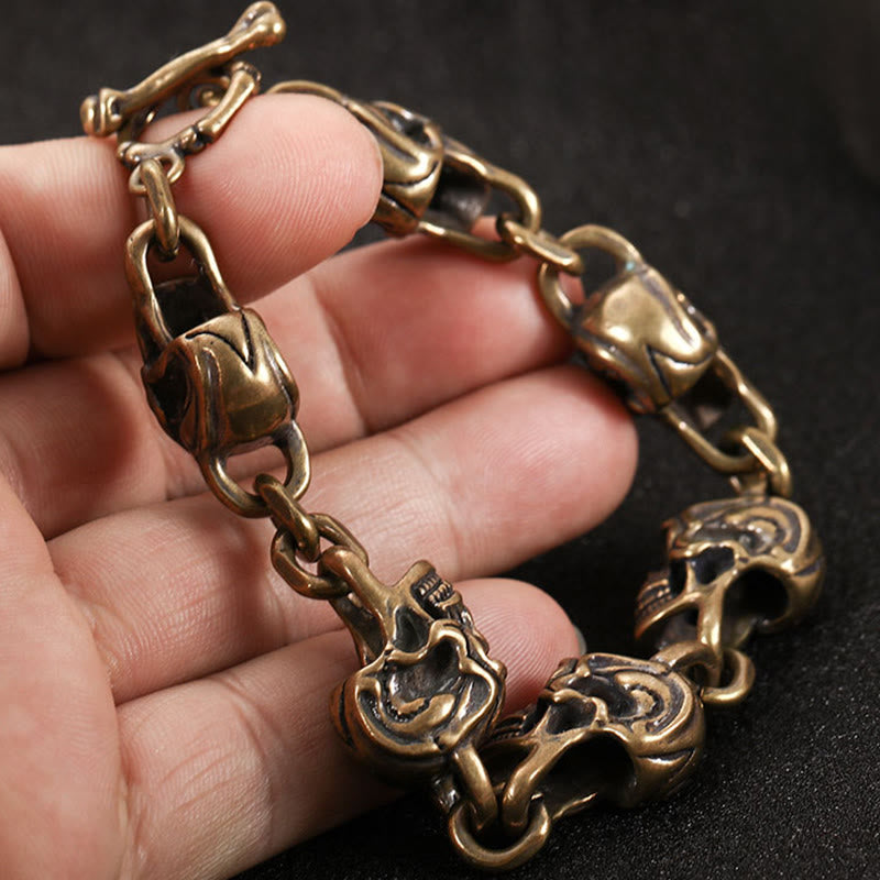 Wear FengShui Retro Copper Brass Skull The Lord Of The Corpse Forest Protection Bracelet