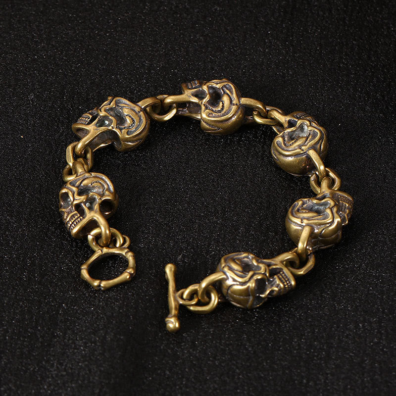 Wear FengShui Retro Copper Brass Skull The Lord Of The Corpse Forest Protection Bracelet