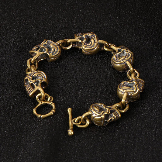 Wear FengShui Retro Copper Brass Skull The Lord Of The Corpse Forest Protection Bracelet