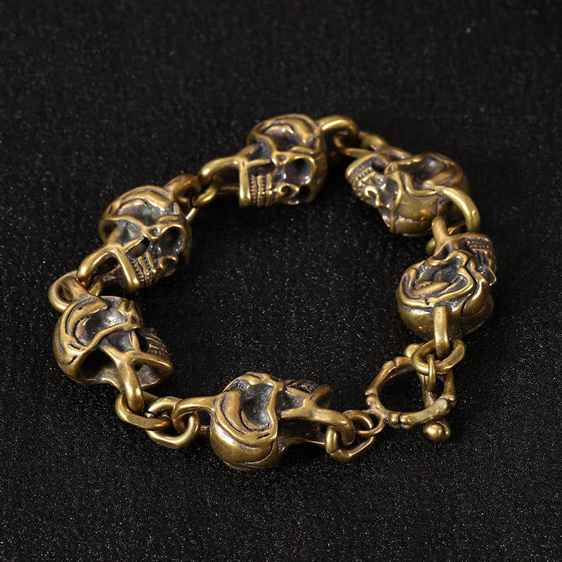 Wear FengShui Retro Copper Brass Skull The Lord Of The Corpse Forest Protection Bracelet