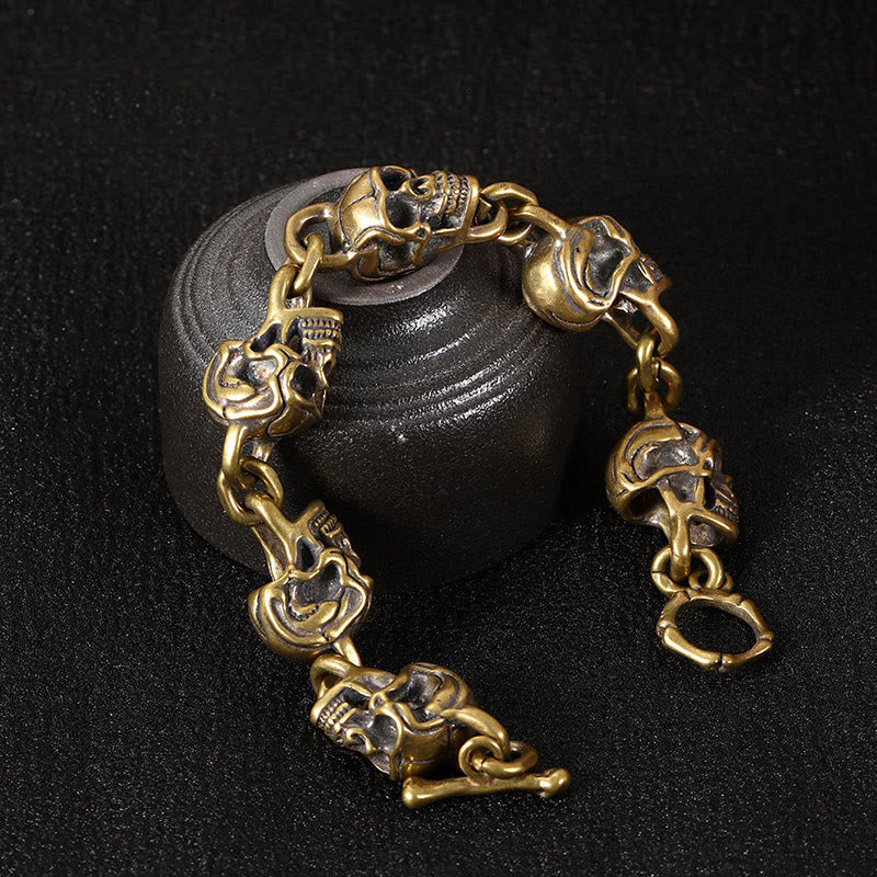 Wear FengShui Retro Copper Brass Skull The Lord Of The Corpse Forest Protection Bracelet