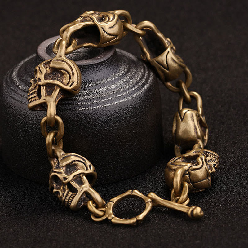 Wear FengShui Retro Copper Brass Skull The Lord Of The Corpse Forest Protection Bracelet