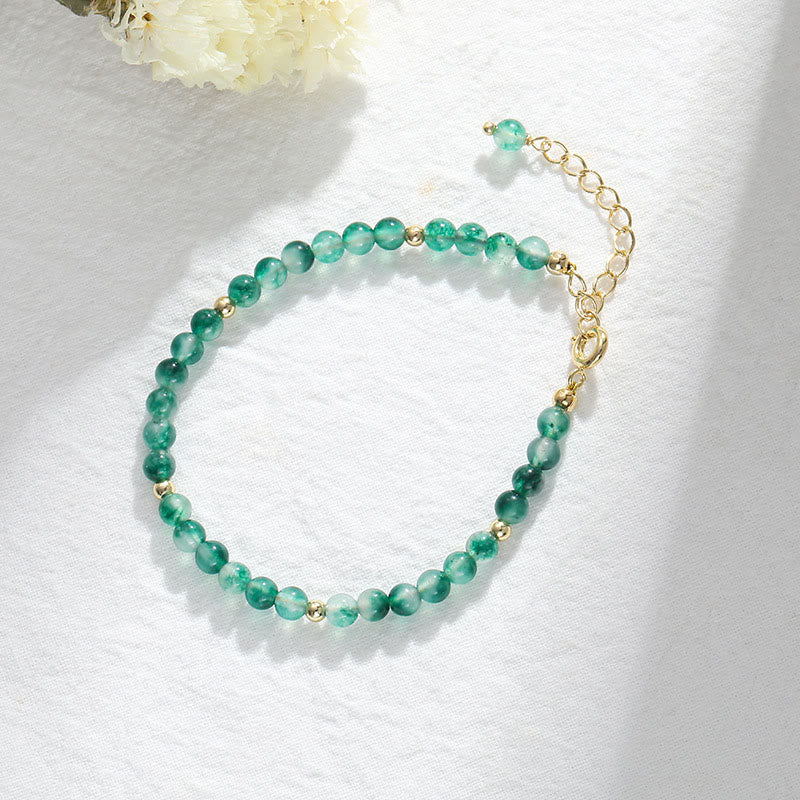 Wear FengShui 14K Gold Plated Natural Moss Agate Healing Bracelet